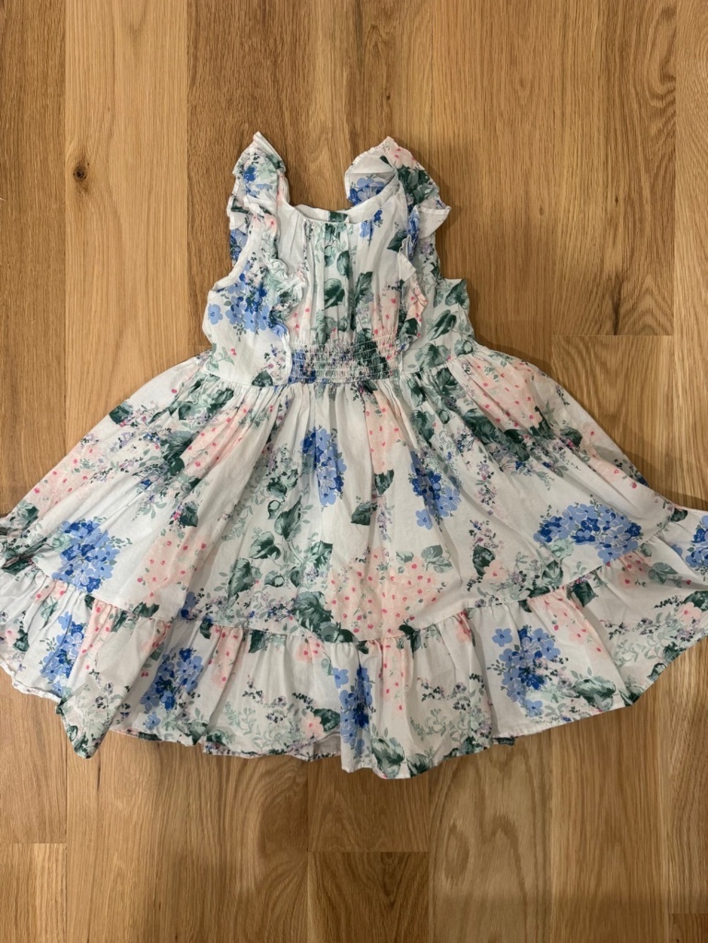 Janie and Jack White Floral Tiered Sundress with Blue and Green Print